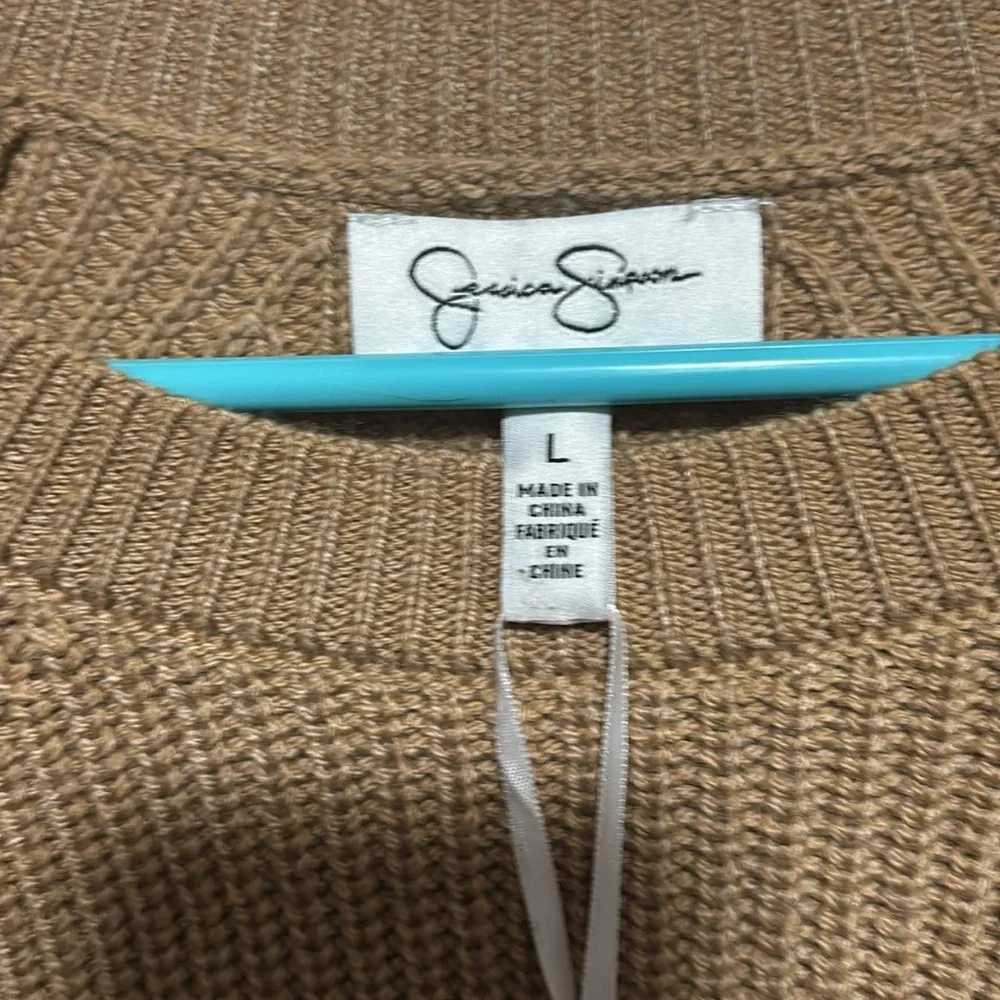 Jessica Simpson Ribbed Sweater Knit Tan Brown Crewneck Women's Size L NWT